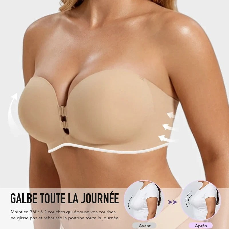 Galbe toute la journée : maintien 360° qui rehausse la poitrine, avant et après