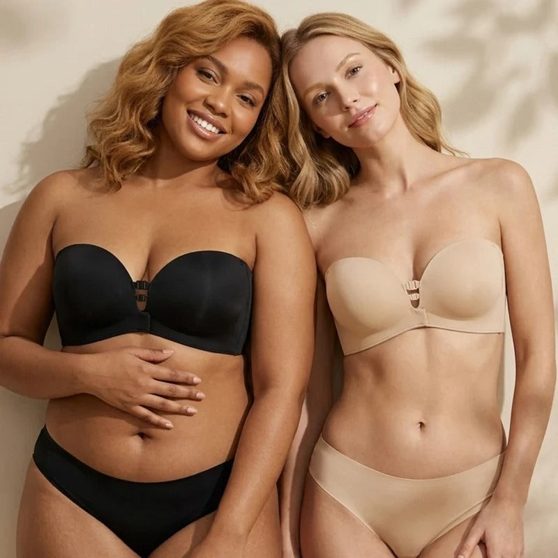 Deux femmes portant le soutien-gorge Glessea en noir et en nude