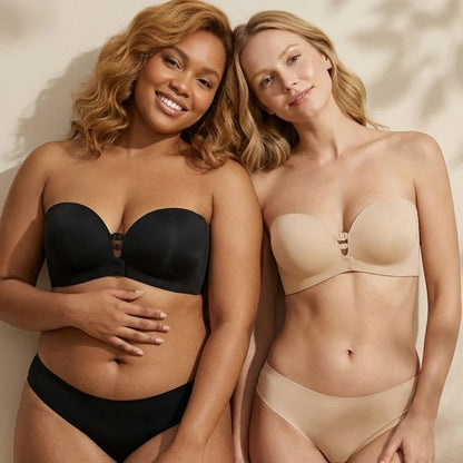 Deux femmes portant le soutien-gorge Glessea en noir et en nude